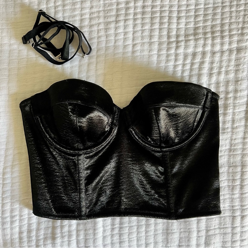 Victoria’s Secret black satin bustier corset top